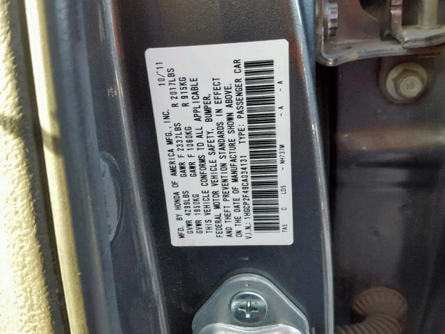 1HGCP2F49CA034131 - 2012 HONDA ACCORD LXP GRAY photo 10