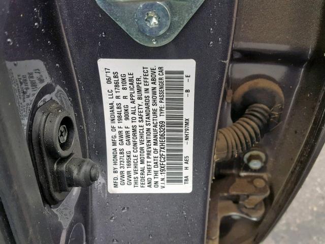 19XFC2F7XHE063269 - 2017 HONDA CIVIC EX 石墨色 照片 10