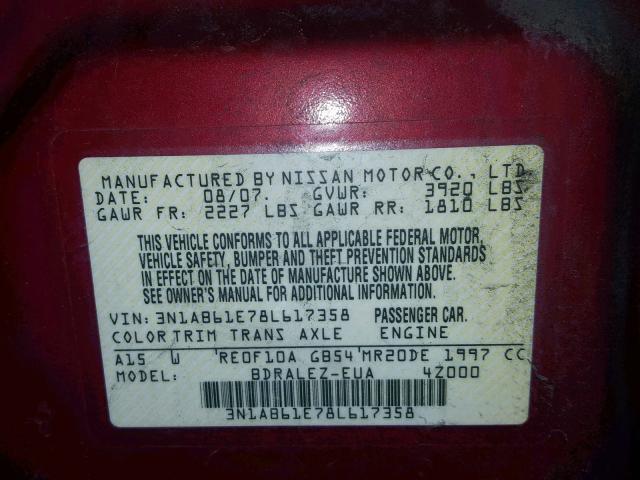 3N1AB61E78L617358 - 2008 NISSAN SENTRA 2.0 RED photo 10