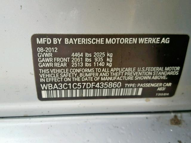 WBA3C1C57DF435860 - 2013 BMW 328 I SULE SILVER photo 10