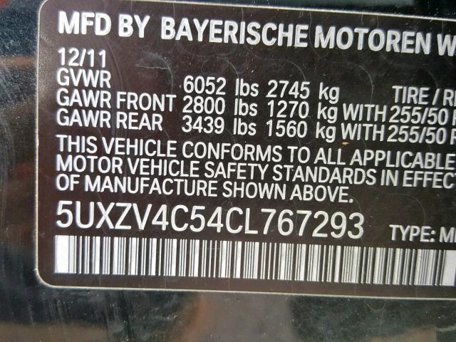 5UXZV4C54CL767293 - 2012 BMW X5 XDRIVE3 BLACK photo 10