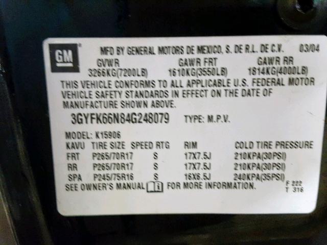 3GYFK66N84G248079 - 2004 CADILLAC ESCALADE E BLACK photo 10