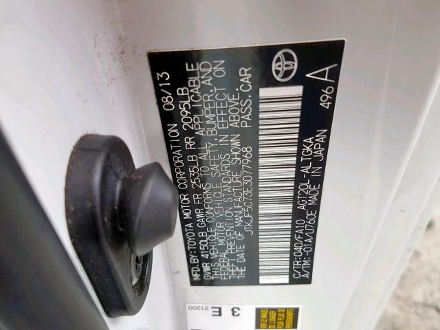 JTKJF5C73E3077968 - 2014 TOYOTA SCION TC თეთრი ფოტო 10