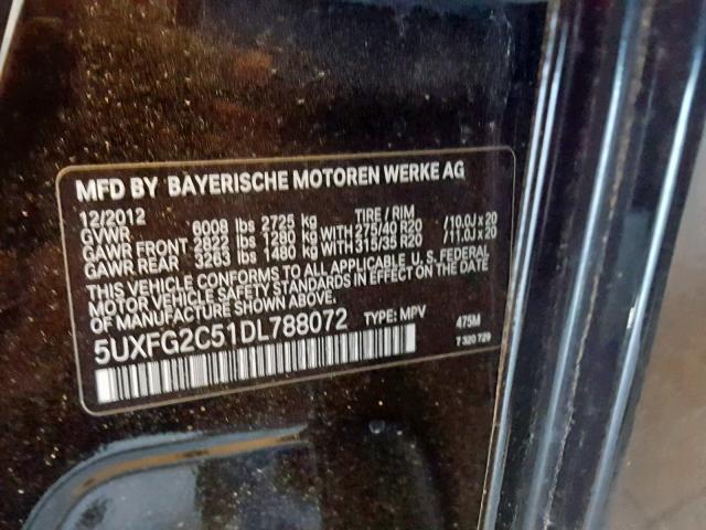 5UXFG2C51DL788072 - 2013 BMW X6 XDRIVE3 BLACK photo 10