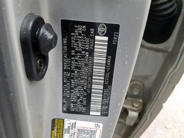 4T1BE30K15U032917 - 2005 TOYOTA CAMRY LE SILVER photo 10