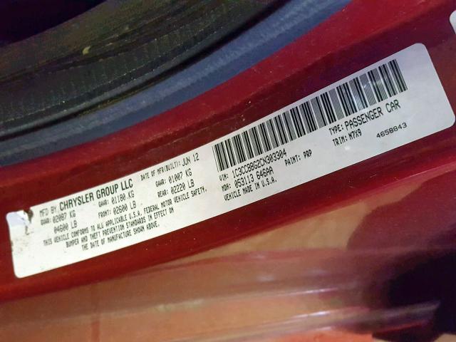 1C3CCBBG2CN303304 - 2012 CHRYSLER 200 TOURIN RED photo 10