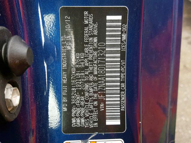 JF1ZNAA18D1713210 - 2013 TOYOTA SCION FR-S BLUE photo 10