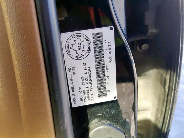 19UUA66286A802147 - 2006 ACURA 3.2TL BLACK photo 10