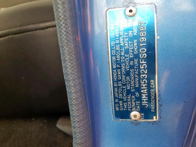 JHMAH5325FS019887 - 1985 HONDA CIVIC 1500 BLUE photo 10