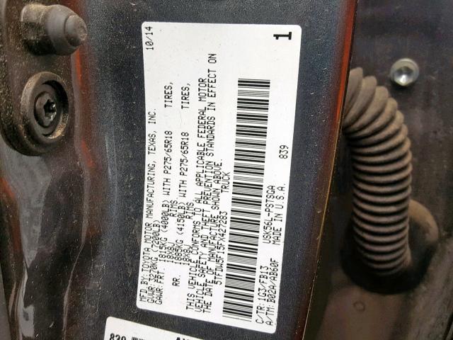 5TFDW5F15FX427283 - 2015 TOYOTA TUNDRA CRE GRAY photo 10