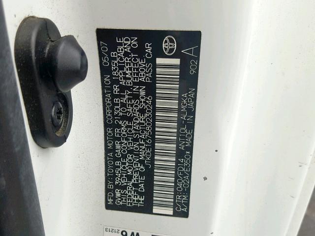 JTKDE167580230246 - 2008 TOYOTA SCION TC თეთრი ფოტო 10