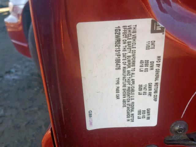 1G2WR52131F186476 - 2001 PONTIAC GRAND PRIX BURGUNDY photo 10