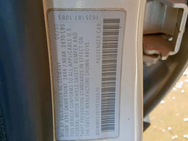 WVWWH23B1YE390570 - 2000 VOLKSWAGEN PASSAT GLX Gümüş foto 10