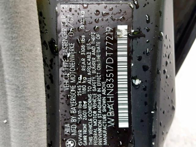 WBAHN83517DT77219 - 2007 BMW 750 BLACK photo 10