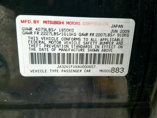 JA32U1FUXAU000657 - 2010 MITSUBISHI LANCER DE BLACK photo 10