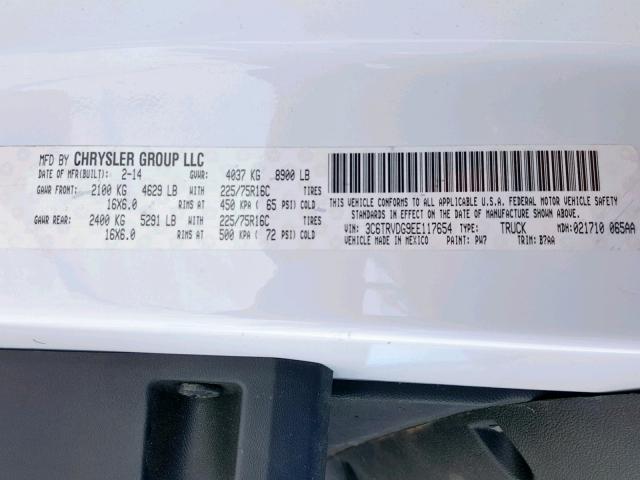 3C6TRVDG9EE117654 - 2014 RAM PROMASTER 白色 照片 10