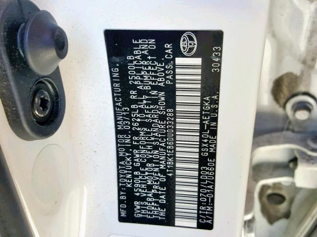 4T1BK1EB6DU033288 - 2013 TOYOTA AVALON BAS WHITE photo 10