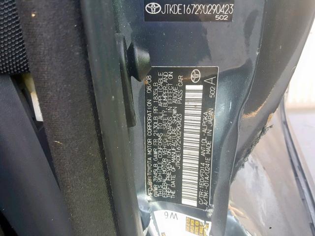 JTKDE167290290423 - 2009 TOYOTA SCION TC გრაფიტი ფოტო 10