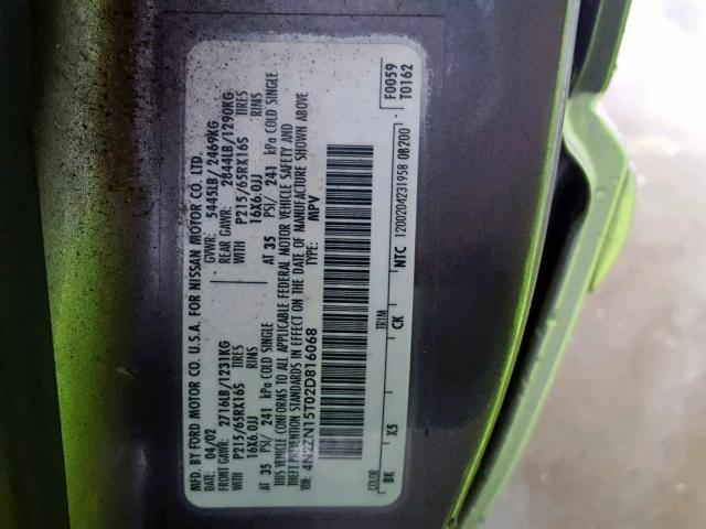 4N2ZN15T02D816068 - 2002 NISSAN QUEST GXE GRAY photo 10