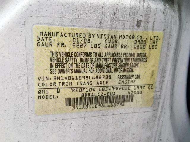 3N1AB61E98L688738 - 2008 NISSAN SENTRA 2.0 WHITE photo 10