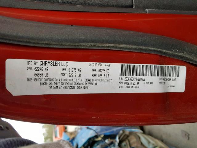 2B3KA33V79H628856 - 2009 DODGE CHARGER SX RED photo 10