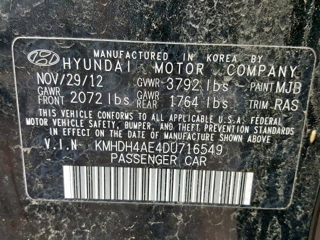 KMHDH4AE4DU716549 - 2013 HYUNDAI ELANTRA GL BLACK photo 10