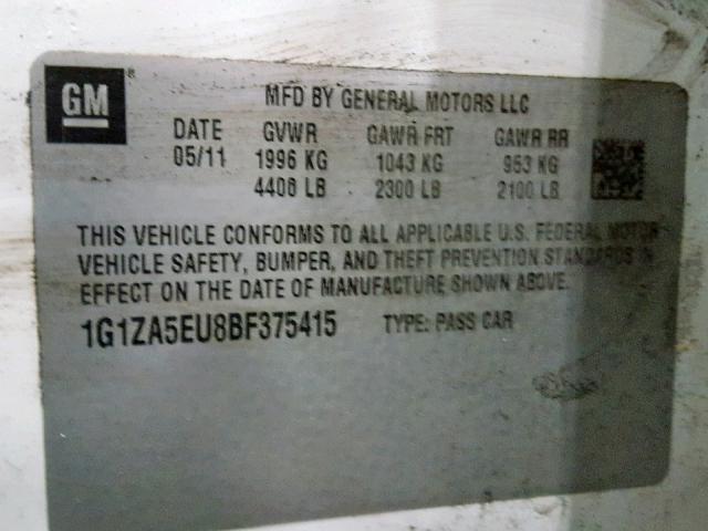 1G1ZA5EU8BF375415 - 2011 CHEVROLET MALIBU LS WHITE photo 10