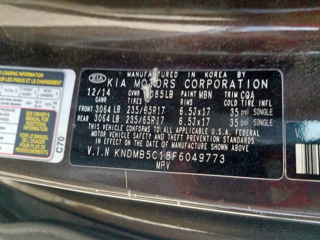 KNDMB5C18F6049773 - 2015 KIA SEDONA LX  photo 10