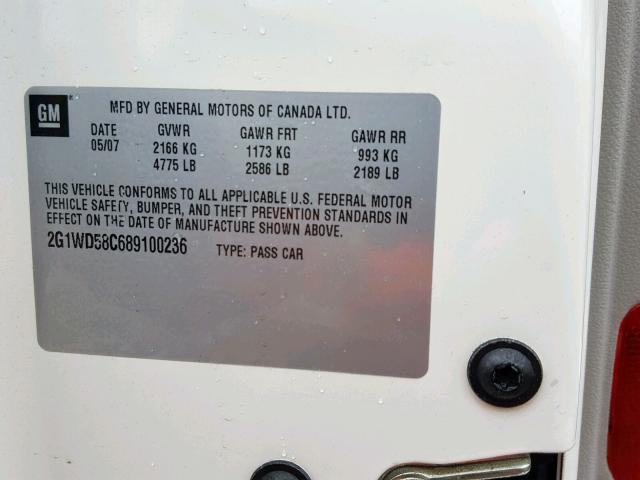 2G1WD58C689100236 - 2008 CHEVROLET IMPALA SUP თეთრი ფოტო 10