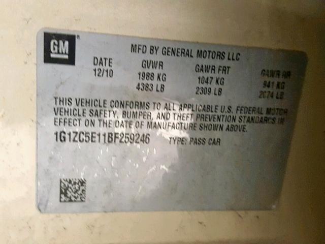 1G1ZC5E11BF259246 - 2011 CHEVROLET MALIBU 1LT ოქროსფერი ფოტო 10