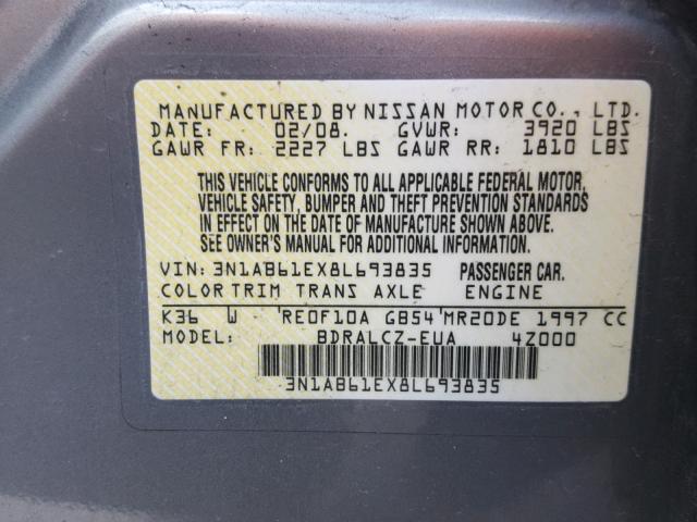 3N1AB61EX8L693835 - 2008 NISSAN SENTRA 2.0 GRAY photo 10