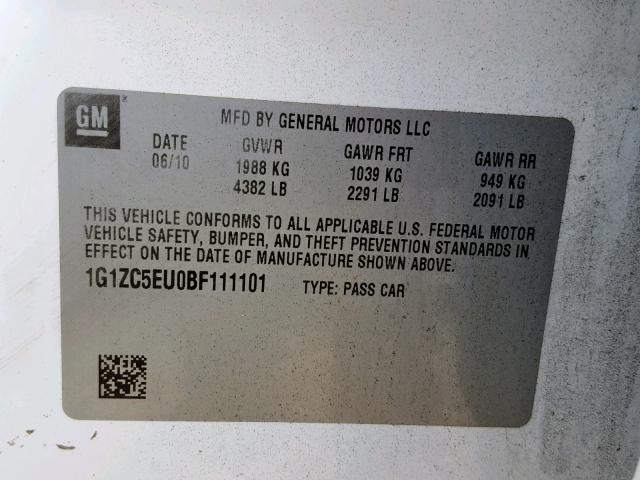 1G1ZC5EU0BF111101 - 2011 CHEVROLET MALIBU 1LT თეთრი ფოტო 10