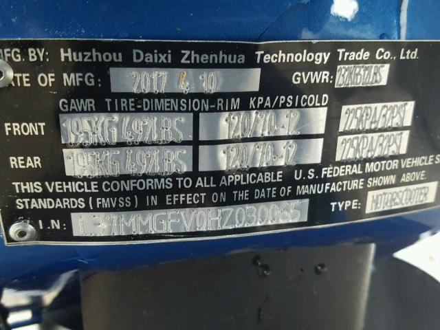 L37MMGFV0HZ030065 - 2017 DAIX SCOOTER 蓝色 照片 10