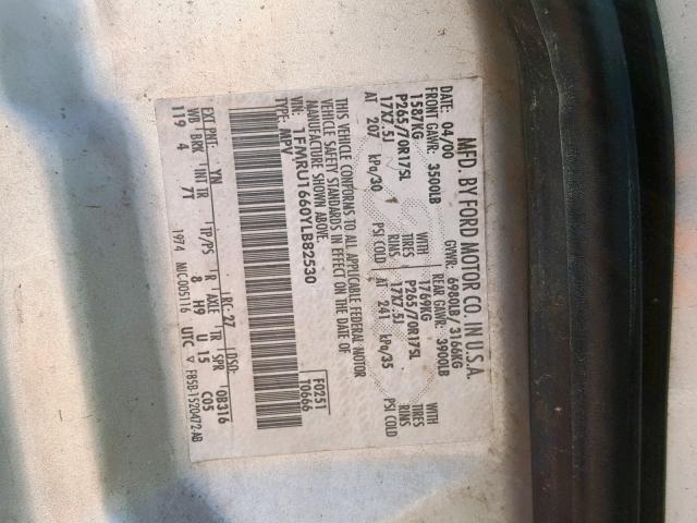 1FMRU1660YLB82530 - 2000 FORD EXPEDITION SILVER photo 10