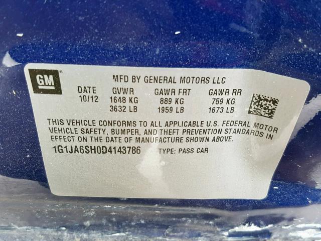 1G1JA6SH0D4143786 - 2013 CHEVROLET SONIC LS BLUE photo 10