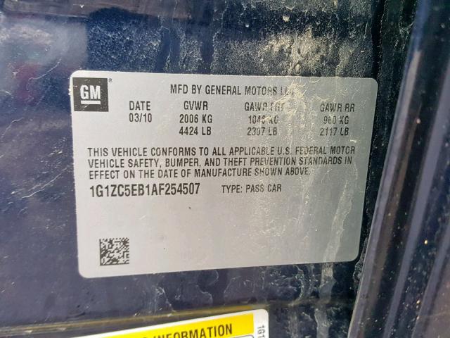 1G1ZC5EB1AF254507 - 2010 CHEVROLET MALIBU 1LT 蓝色 照片 10