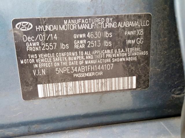 5NPE34AB1FH144107 - 2015 HYUNDAI SONATA SPO GRAY photo 10