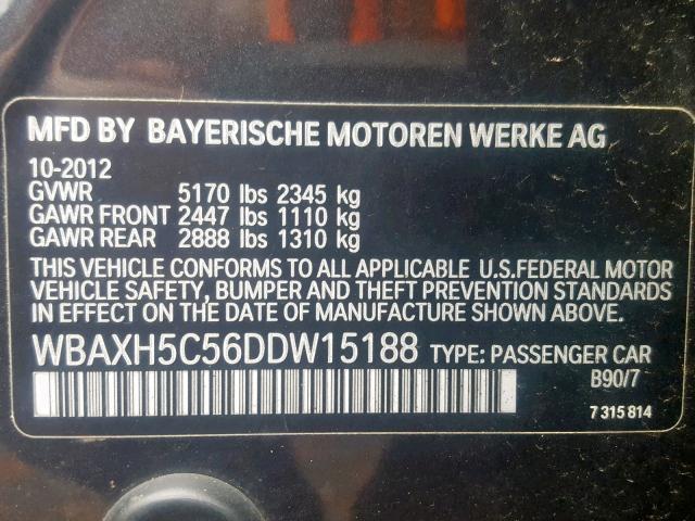 WBAXH5C56DDW15188 - 2013 BMW 528 XI BLACK photo 10