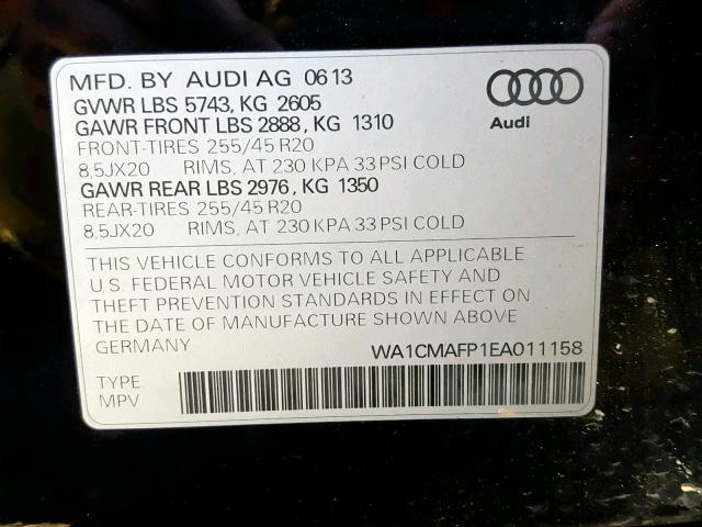 WA1CMAFP1EA011158 - 2014 AUDI Q5 TDI BLACK photo 10