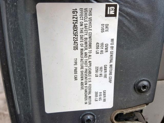 1G1ZT548X5F234705 - 2005 CHEVROLET MALIBU LS Boz foto 10