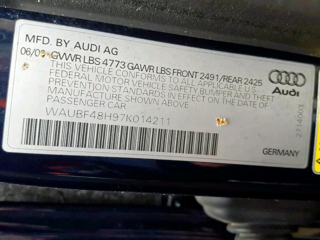 WAUBF48H97K014211 - 2007 AUDI A4 S-LINE BLUE photo 10