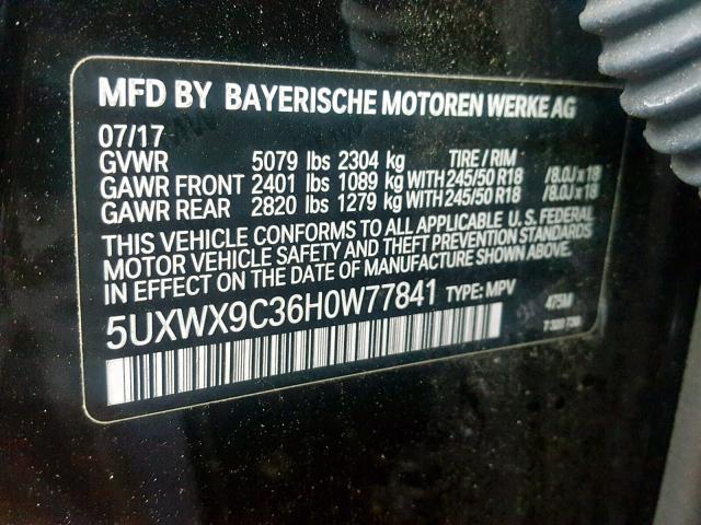 5UXWX9C36H0W77841 - 2017 BMW X3 XDRIVE2 BLACK photo 10