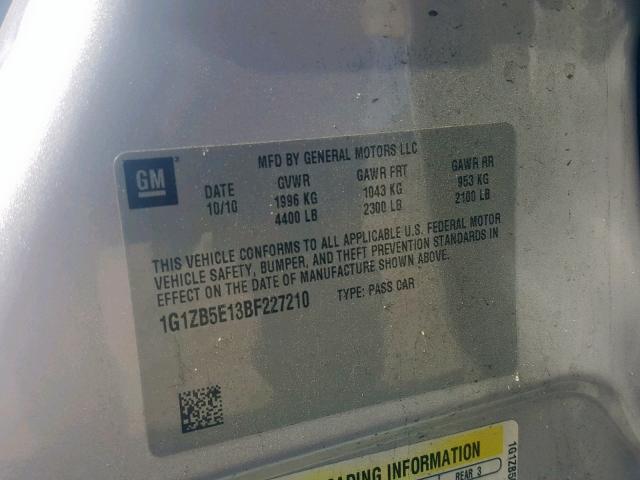 1G1ZB5E13BF227210 - 2011 CHEVROLET MALIBU LS SILVER photo 10