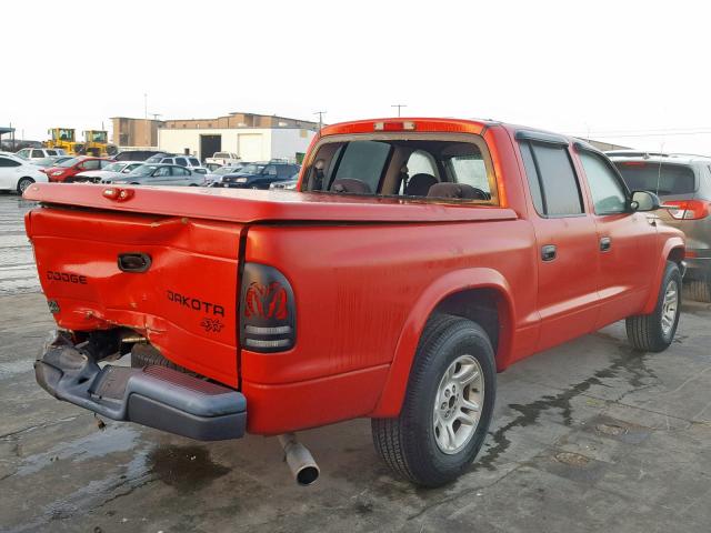 1D7HL38K94S628592 - 2004 DODGE DAKOTA QUA RED photo 4