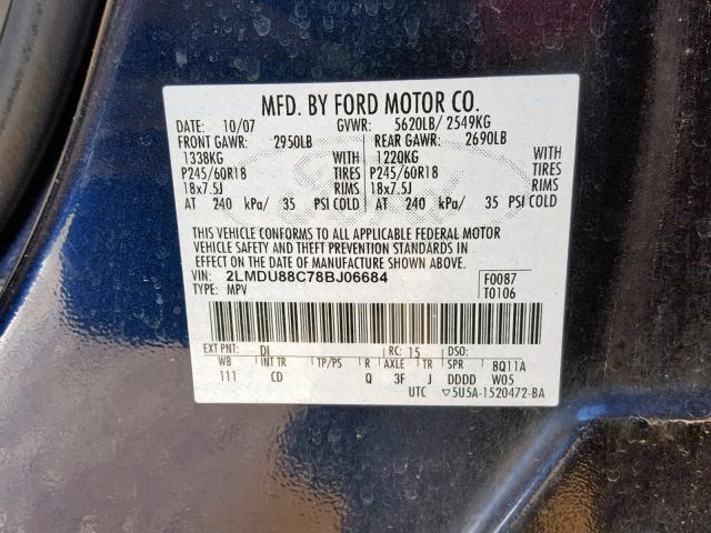 2LMDU88C78BJ06684 - 2008 LINCOLN MKX BLACK photo 10