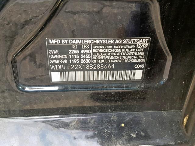 WDBUF22X18B288664 - 2008 MERCEDES-BENZ E 320 CDI BLACK photo 10