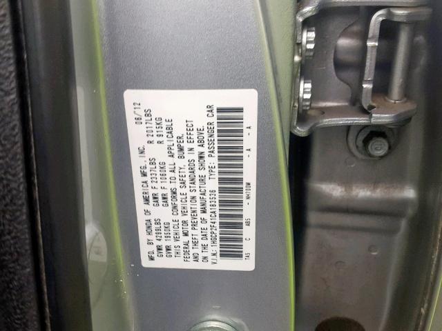 1HGCP2F41CA183536 - 2012 HONDA ACCORD LXP SILVER photo 10