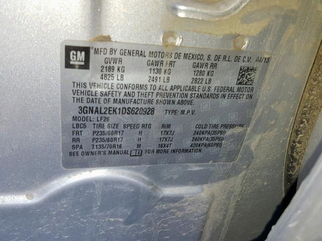 3GNAL2EK1DS620928 - 2013 CHEVROLET CAPTIVA LS 银色 照片 10