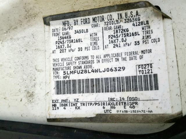 5LMFU28L4WLJ06329 - 1998 LINCOLN NAVIGATOR WHITE photo 10