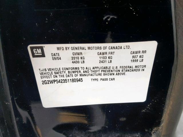 2G2WP542351180945 - 2005 PONTIAC GRAND PRIX BLACK photo 10